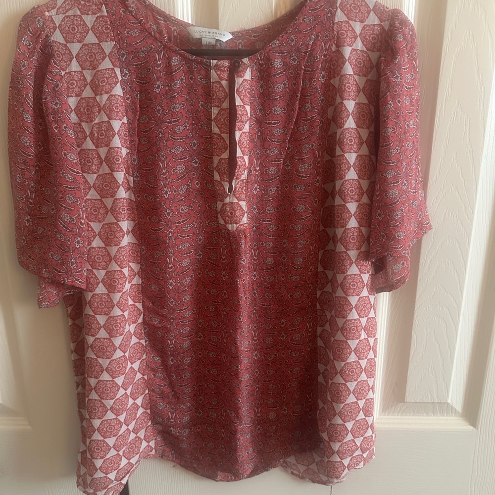 Lucky Brand Pink Buttoned Blouse with Mandarin Collar